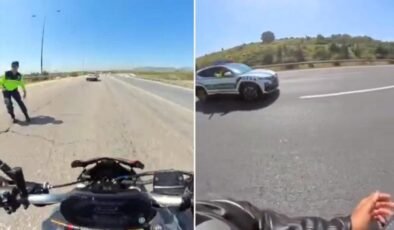 Dur ihtarına uymayan motosikletlinin pişkinliği pes dedirtti