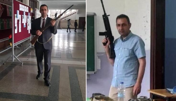 Müdür yardımcısı, elinde tüfekle okulda dolaştı