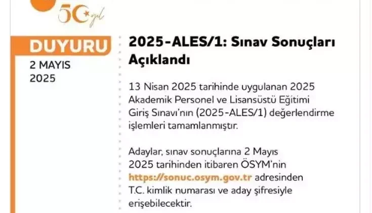 2025 ALES/1 Sonuçları Açıklandı